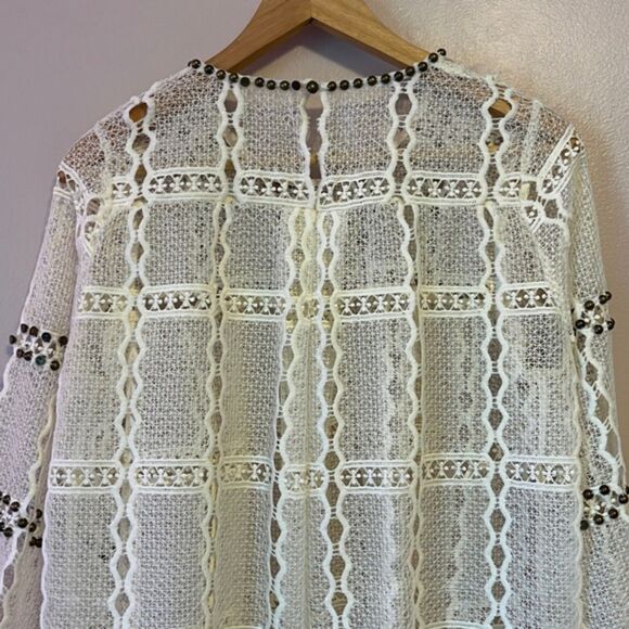Anthropologie Maeve Auralis Studded Lace Sheer Top Boho Fairy Retro Ivory Small - Picture 6 of 11